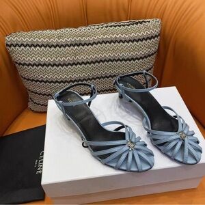 Celine Powder Blue Knotted Strappy Low Heel Sandals